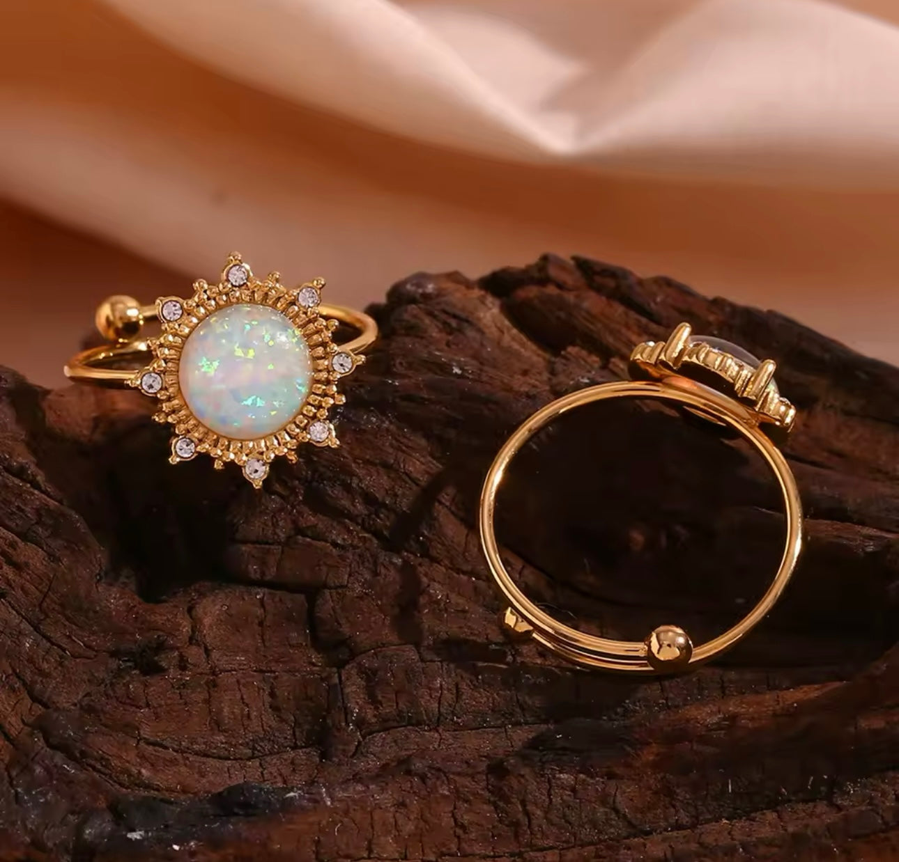 JOYERIA - Sortija con Piedra de Ópalo Natural Blanco