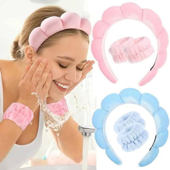 SIMPLY BELLA - Spa Headband & Wrist Bands Set – Soft, Handmade Comfort Pink