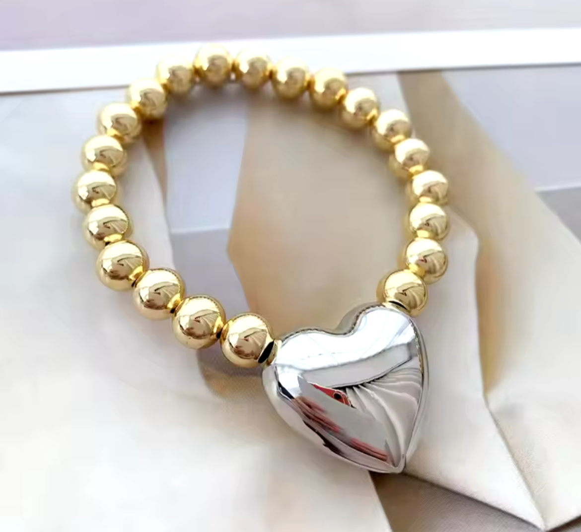 JOYERIA - Pulsera Esferas Gruesas con Corazón 1pc