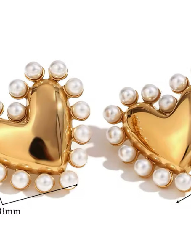 JOYERIA - Aretes de Corazón+Perlas