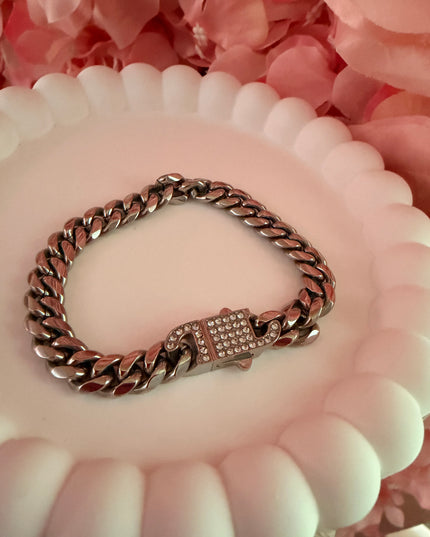 JOYERÍA FINA - Pulsera Cubana con Diamantes (Stainless Steel)