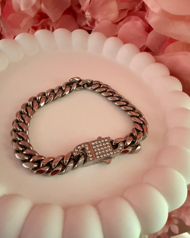 JOYERÍA FINA - Pulsera Cubana con Diamantes (Stainless Steel)