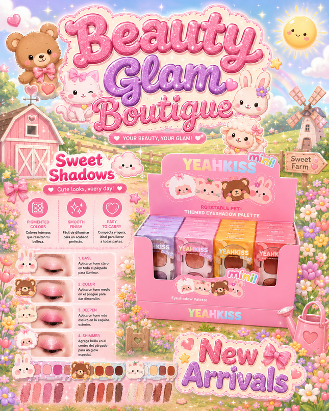 GIRLY’s - PALETAS DE SOMBRAS ANIMALITOS DE GRANJA (ALTA PIGMENTACIÓN) 🐰🐻🐱