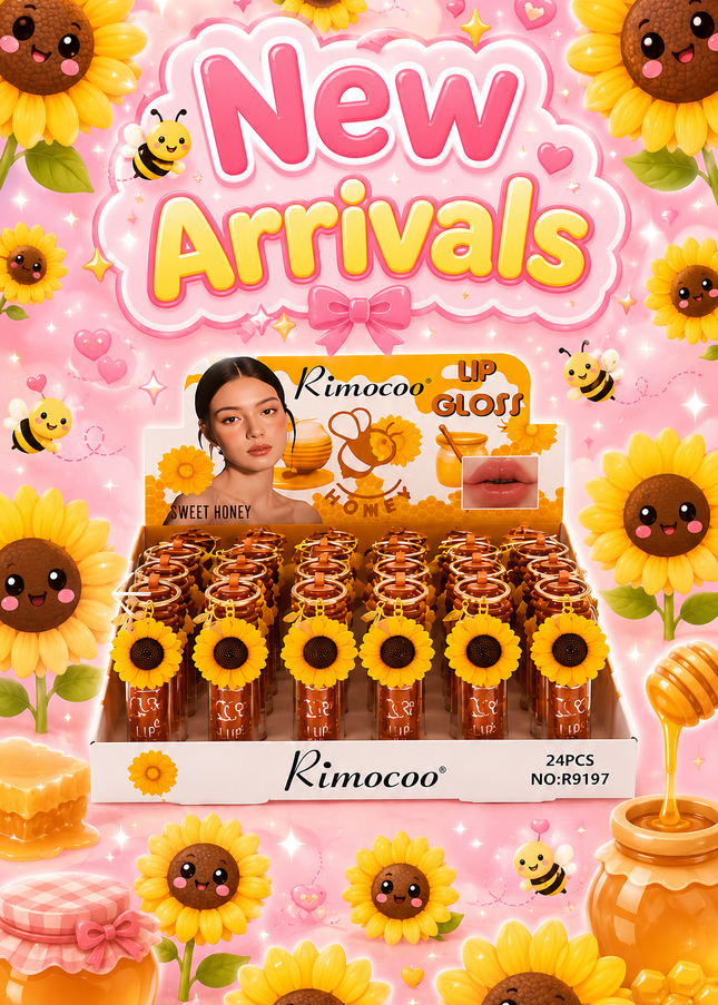 GIRLY’s - GLOSS CON LLAVERO DE GIRASOL CON ABEJA (GRANDE) 🌻🐝