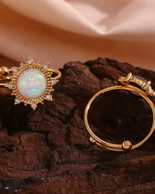 JOYERIA - Sortija con Piedra de Ópalo Natural Blanco