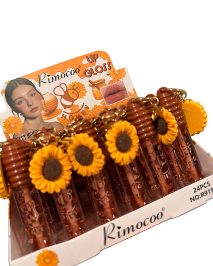 GIRLY’s - GLOSS CON LLAVERO DE GIRASOL CON ABEJA (GRANDE) 🌻🐝