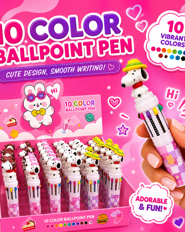 BOLÍGRAFO DE SNOOPY CON 10 COLORES 🐶