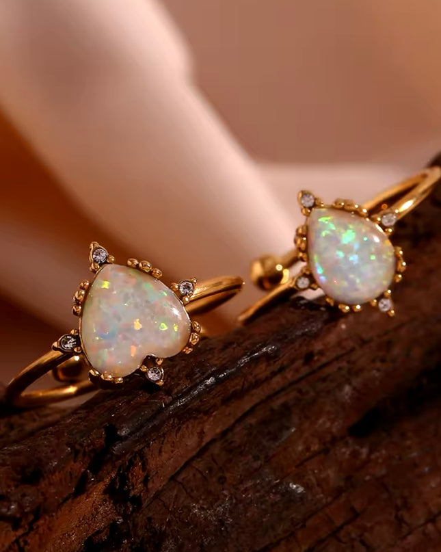 JOYERIA - Sortija con Piedra de Ópalo Natural Blanco