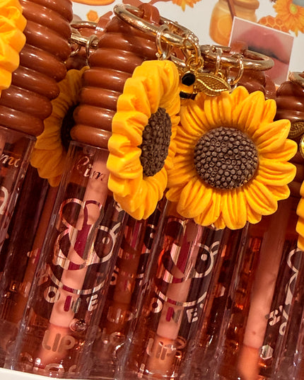 GIRLY’s - GLOSS CON LLAVERO DE GIRASOL CON ABEJA (GRANDE) 🌻🐝