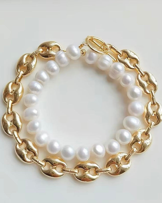 JOYERIA - Collar Dúo Perlas+Cadena 1pc