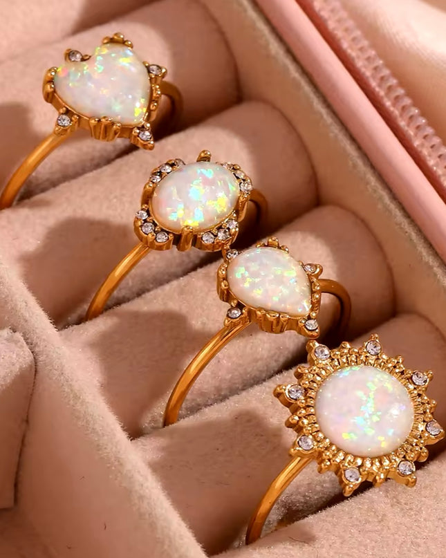 JOYERIA - Sortija con Piedra de Ópalo Natural Blanco