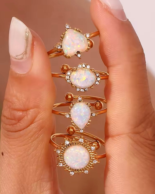 JOYERIA - Sortija con Piedra de Ópalo Natural Blanco