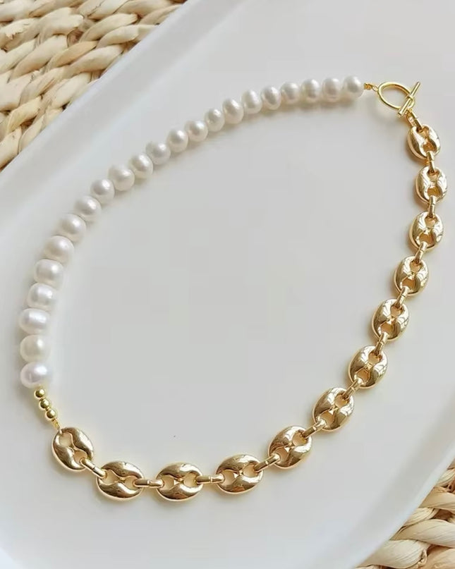 JOYERIA - Collar Dúo Perlas+Cadena 1pc