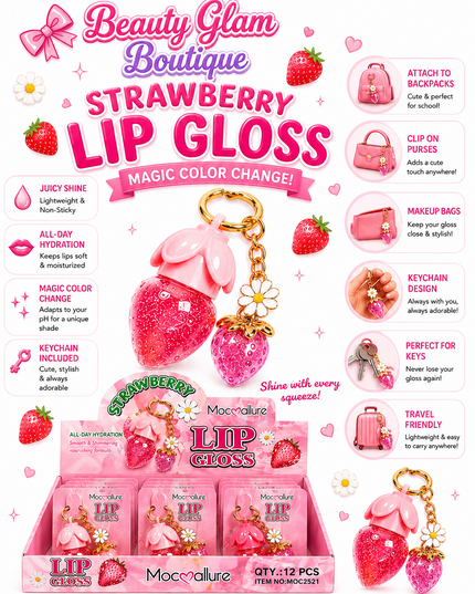 GIRLY’s - LIPGLOSS STRAWBERRY CON LLAVERO (GRANDE) 🍓