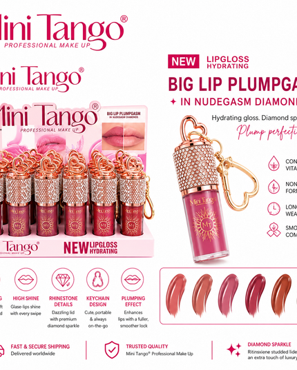 GIRLY’s - LIP GLOSS PLUM ADIAMANTADO CON LLAVERO DE CORAZÓN