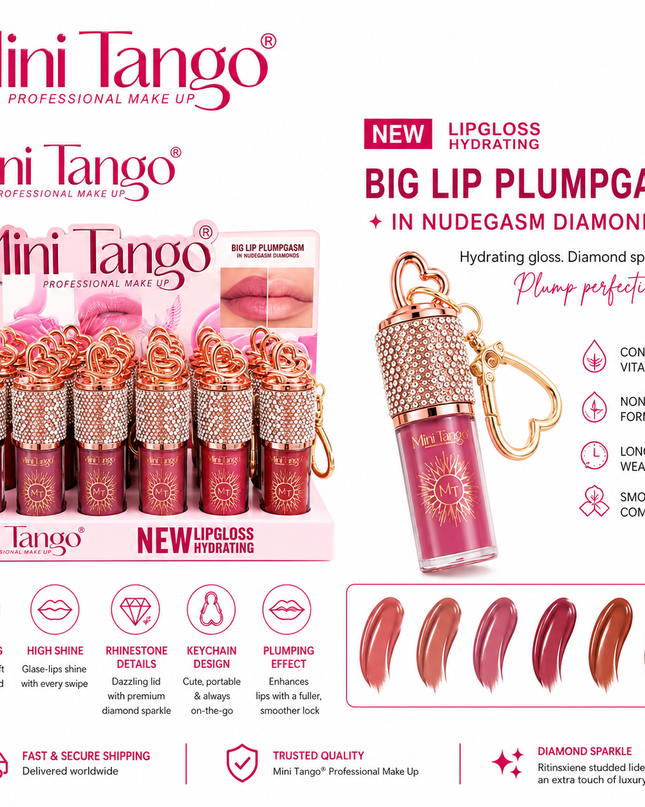 GIRLY’s - LIP GLOSS PLUM ADIAMANTADO CON LLAVERO DE CORAZÓN
