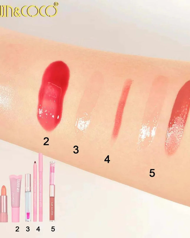 KEVIN AND COCO - KIT LIPSTICK, LIPGLOSS C/SHEA BUTTER, LIP LINER, LIP OIL Y DUO GLOSS (5pcs)✨🔥