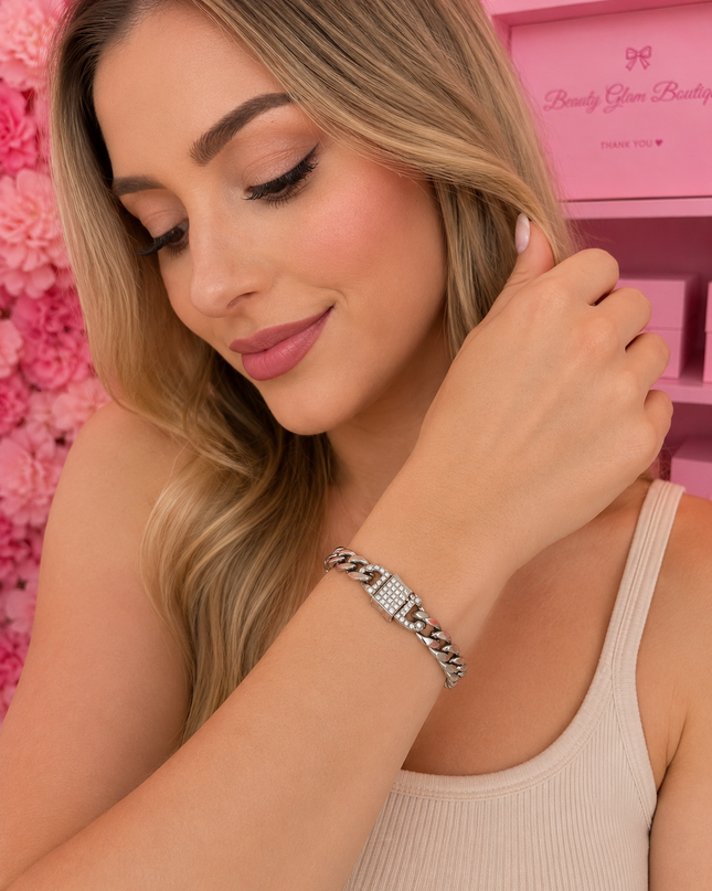 JOYERÍA FINA - Pulsera Cubana con Diamantes (Stainless Steel)