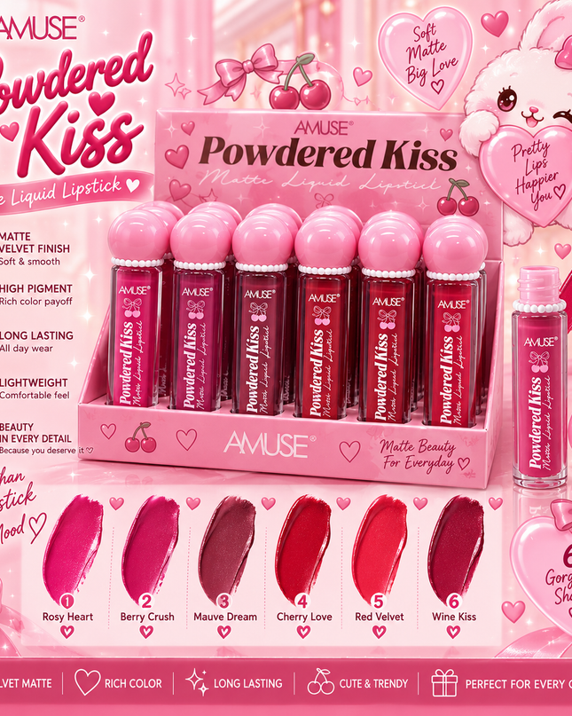 AMUSE | Powdered Kiss Matte Liquid Lipstick (Tapa Pink w/Perlas) 🩷