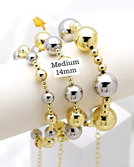 JOYERIA - Pulsera de Esfera Medium 14mm (Doble Tono) 1pc