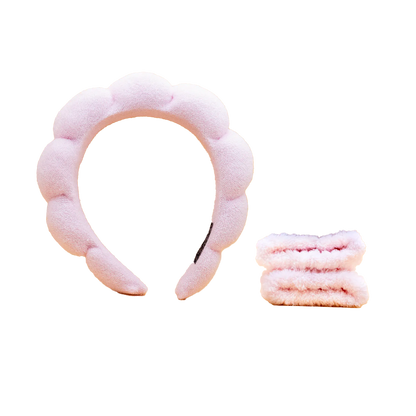 SIMPLY BELLA - Spa Headband & Wrist Bands Set – Soft, Handmade Comfort Pink