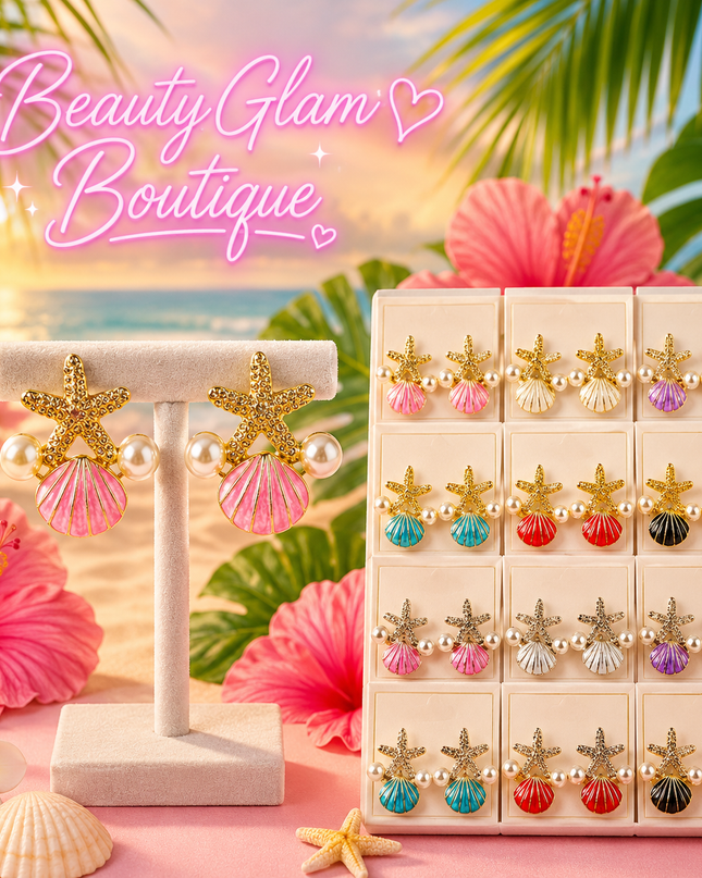 JOYERÍA FASHION - ARETES ESTRELLA CON CONCHA DE 2 PERLAS