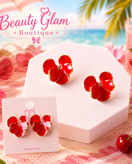 JOYERÍA FASHION - ARETES HIBISCO ROJA (ROSA DE CHINA) 🌺
