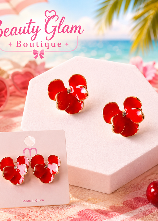 JOYERÍA FASHION - ARETES HIBISCO ROJA (ROSA DE CHINA) 🌺