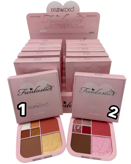 KEVIN AND COCO - PALETA DE ROSTRO COMPLETA (SOMBRAS, ILUMINADOR, CONTOUR Y BLUSH) C/ESPEJO